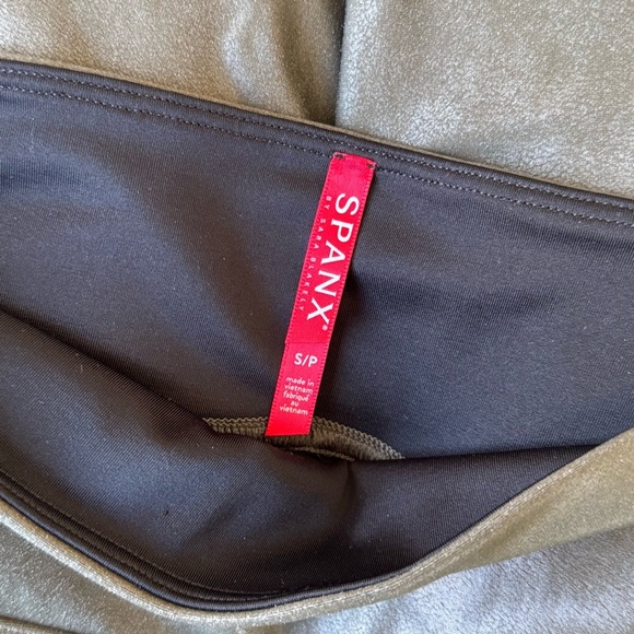 Spanx Olive Green High Waisted Sculpting Faux Leather Metallic Leggings - Picture 6 of 6